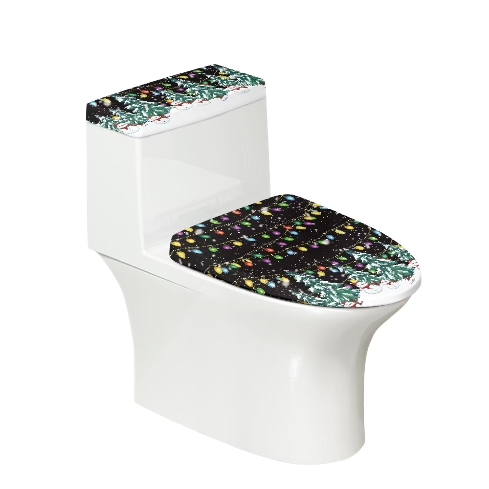 Renewold Colorful Lights Toilet Tank Cover Sets for Bathroom Xmas Trees