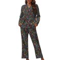 thumbnail image 1 of Renewold Colorful Notes Pajama Button Down Shirts for Women Soft Long Sleeve Sleepwear Top Pants Buttom Set of 2 Thermal Scoop Neck Nightwear Athletic Jogger Outfits Size M, 1 of 6