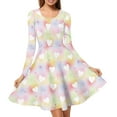 thumbnail image 1 of Renewold Colorful Women Dress for Fall Spring Winter Knee Soft Heart Print Length High Waistline Dress Ladies Clothing Valentine's Day Long Sleeve A-Line Dress Size M, 1 of 7
