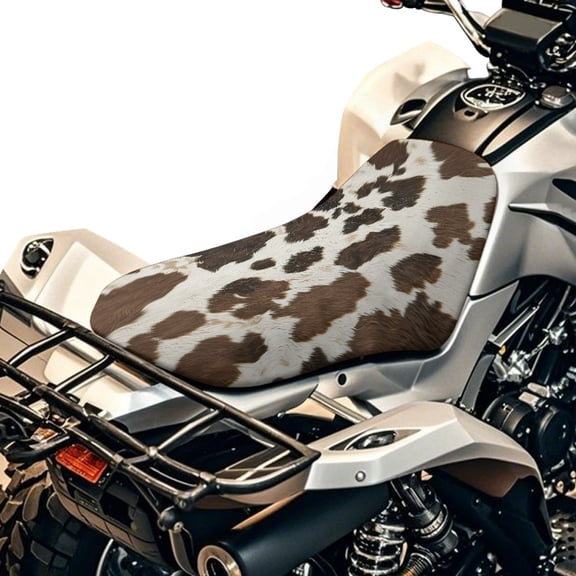 Renewold Comfort ATV Seat Cover 25x10 Inch Waterproof All Terrain Vehicle Seat Cover with Elastic Edge, Compatible with Honda Recon 250/Yamaha Raptor 700, Brown Cow Skin Print