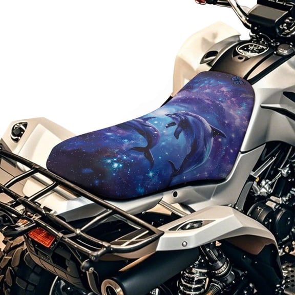 Renewold Comfort ATV Seat Cover 25x10 Inch Waterproof All Terrain Vehicle Seat Cover with Elastic Edge, Compatible with Honda Recon 250/Yamaha Raptor 700, Dolphin Galaxy