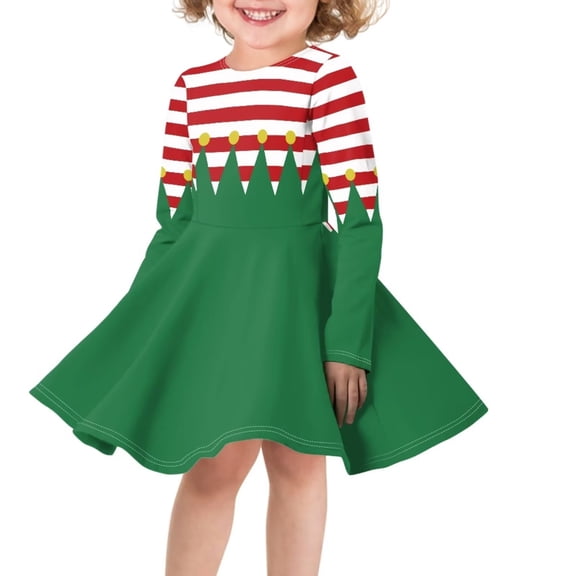 Renewold Comfortable Dresses for Girls Long Sleeve Christmas Elf Swing Twirl Dress Soft Comfortable Jumpskirt Kids Winter Daily School Outfits Size XL