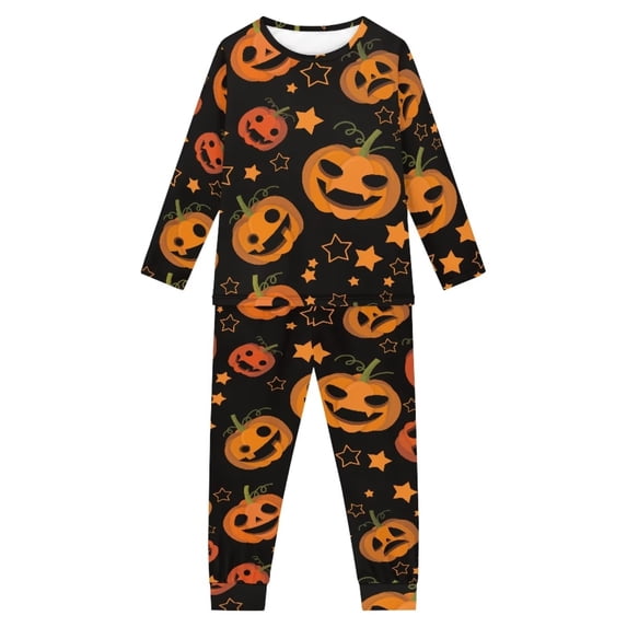 Renewold Comfortable Pajamas for Kids Halloween Pumpkins Long Pant & Crew Neck T-shirt Outfits Softest Loungewear,3-4T PJ Set Lightweight Multi-Season Sleepwear 2-Pieces