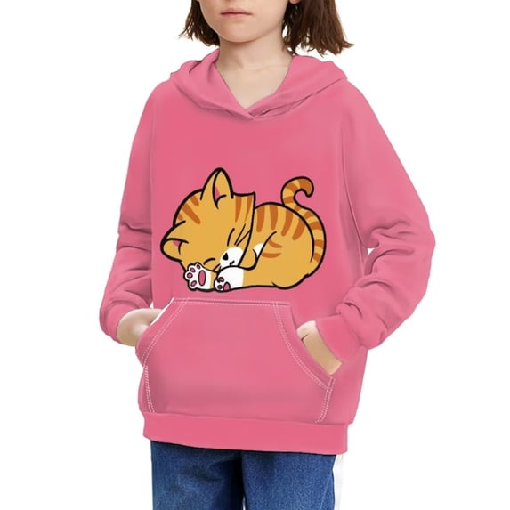 Renewold Comfy Cute Cat Hoodie for Teen Girls Pullover Hoody Fall Spring Workout Tops Gym Running Tunic Activewear for Boys 14-16T Size Novelty Clothes T-shirt