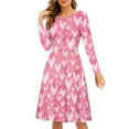 thumbnail image 1 of Renewold Comfy Outdoor Party Play Work Midi Dress Pink Love Pattern Long-SLeeve Knee Length Jumpskirt Valentine's Day Swing Twirl Clothes for Women Size S, 1 of 7