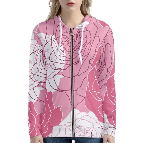 Renewold Comfy Sweatshirt Full Zip Up Hoodie for Women Valentine's Day Gifts Pink Rose Cricket Clothing Tracksuit Lightweight Long Sleeve Jacket Coat Size XL