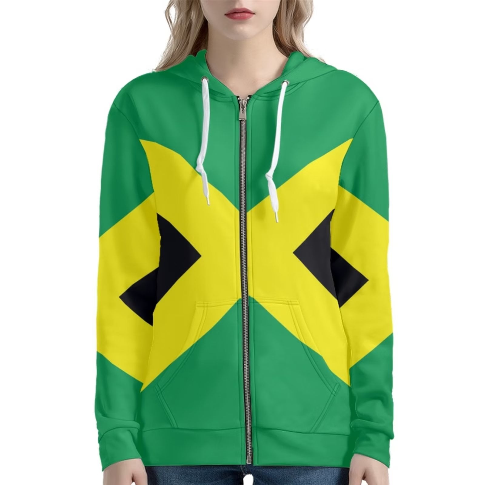 Renewold Cool Jamaican Flag Full Zip Sweatshirt Jacket Personalized Long Sleeve Crewneck