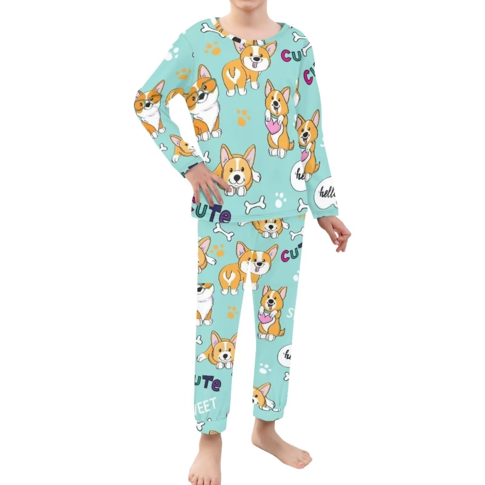 Renewold Corgi Dog Blue Pajamas for Girls Breathable Long Tee Top & Skin  Friendly Pants Set of 2Loose Pajama Top Suit Softness Sleepwear Life  Relaxed