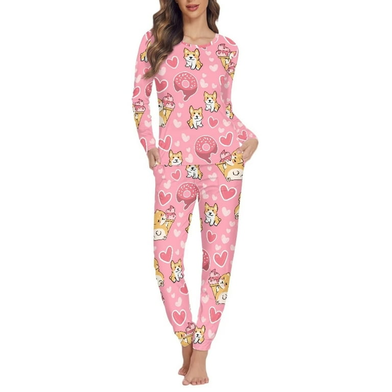 2 Piece Corgi Hearts Long Tee Pajama Set 2 Piece Corgi Hearts Long Tee Pajama Set