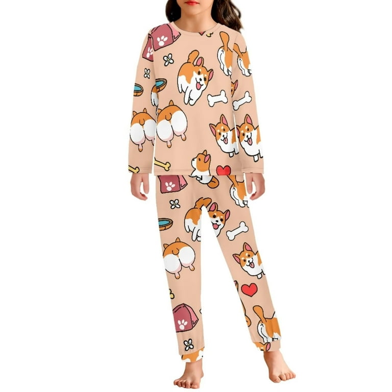 Renewold Corgi Dog Pajamas Set for Girls Relaxed Home Life Long Sleeve  Pajama Multi-Saeson Loungewear 2pcs Novelty Pullover Sweatshirt & Pants  Size