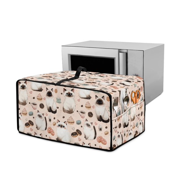 Renewold Countertop Appliance Cover for Toaster Oven with Accessory Pockets, Dust-Proof Stain-Resistant Home Kitchen Decor Fits Machine Up to 22.5 x 18.5 x 13 Inches, Siamese Cat Dessert