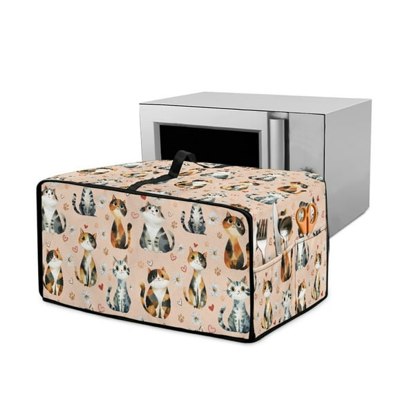 Renewold Countertop Appliance Cover for Toaster Oven with Accessory Pockets, Dust-Proof Stain-Resistant Home Kitchen Decor Fits Machine Up to 22.5 x 18.5 x 13 Inches, Cute Cat Daisy Heart