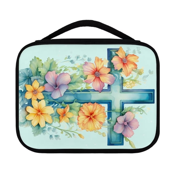 Renewold Covers for Bible Large Capacity Bible Bag Multi Functional Bible Protector Cover Cross Flowers Prayer Purse for Bible Study, Outdoor, Daily Commuter