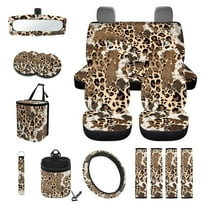 Renewold Cow Leopard Print Car Seat Cover Set 15 PCS, with Steering Wheel Seat Belt Strap Rear View Mirror Cover Trash Can Cup Coaster Keychain Air Vent Storage Bag Universal Fit