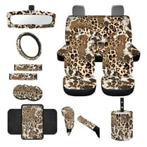 Renewold Cow Leopard Print Car Seat Cover Set for Women Men, with Steering Wheel Seat Belt Strap Rearview Mirror Handbrake Gear Shift Knob Cover Rubbish Bin Armrest Pad Coasters, 14 PCS