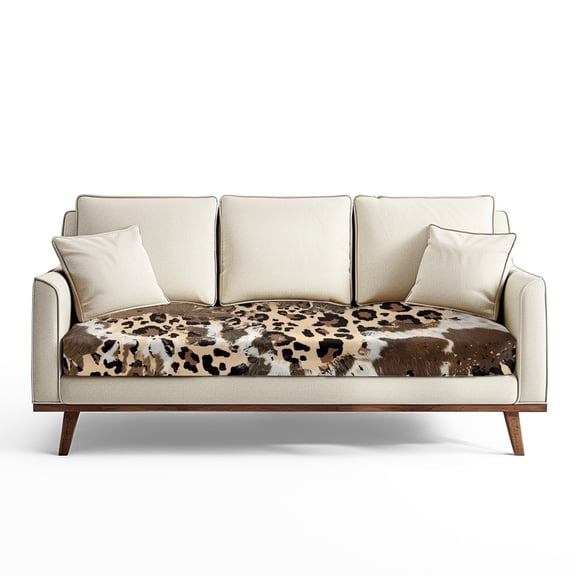 Renewold Cow Leopard Print Couch Seat Slipcover Non-Slip Sofa Cushion Protector Cover Elastic Fitted Sofa Couch Cushion Cover for Living Room Home Decoration, L
