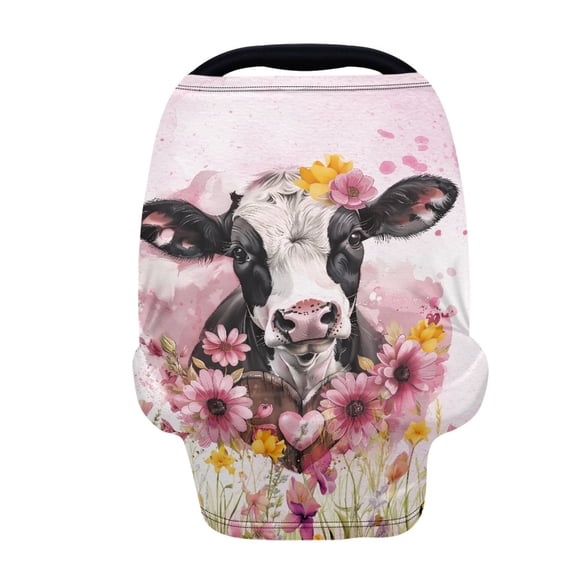 Renewold Cow Pink Flower Baby Car Seat Covers, Carseat Canopy for Babies Boys Girls Multi-Use Nursing Breastfeeding Covers Nursing Scarf, Gift for Mothers