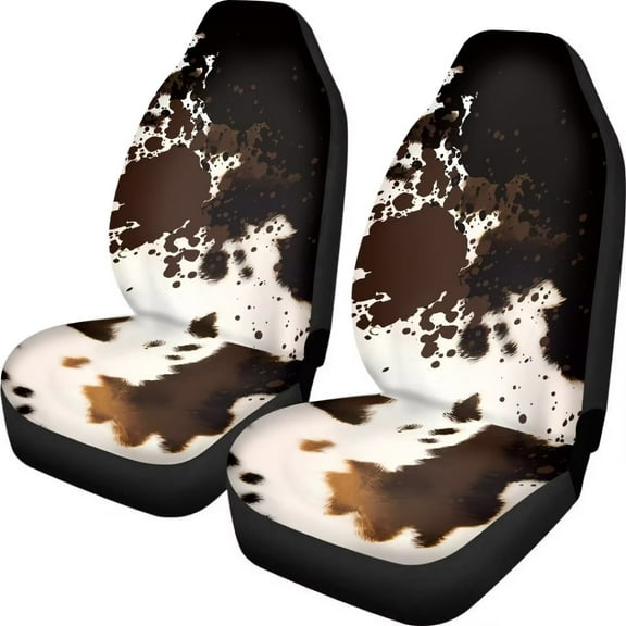 Renewold Cow Print Car Seat Cover 2 Packs Auto Seat Covers Front Seats Only Polyester Seat Protector for Most Cars Sedan SUV All Weather Car Interior Accessories