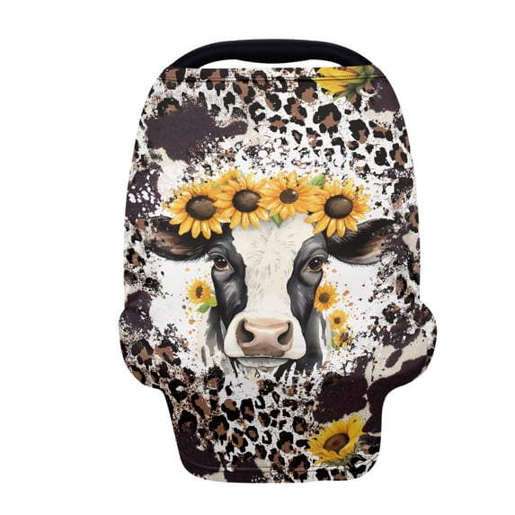 Renewold Cow Sunflower Leopard Print Baby Car Seat Covers, Carseat Canopy for Babies Boys Girls, Multi-Use Nursing Breastfeeding Covers, Nursing Scarf