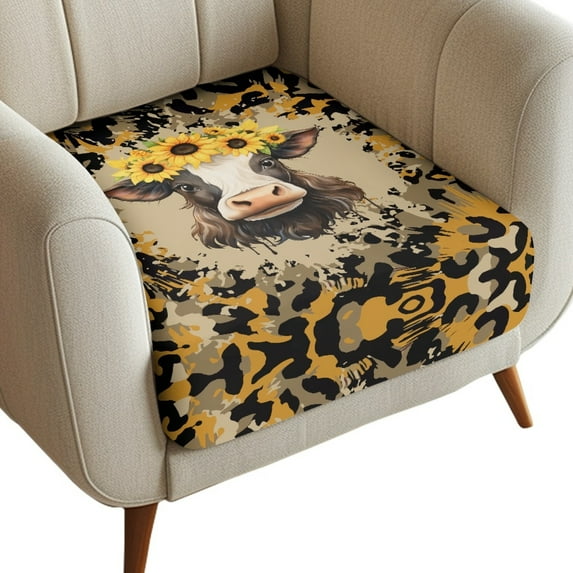 Renewold Cow Sunflower Leopard Print Brown Stretch Sofa Seat Cushion Slipcover Soft Dog Couch Slipcover Elastic Separate Armchair Slipcover Pet Friendly for Living Room Home Decor, S