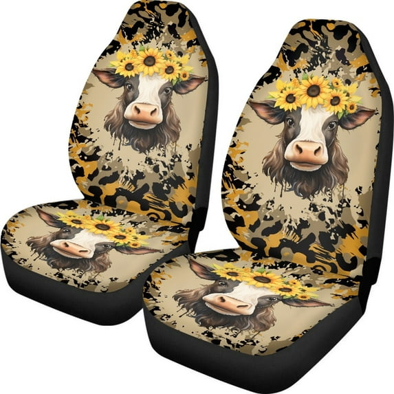 Renewold Cow Sunflower Leopard Print Car Seat Cover for Women Men, Car Seat Protector Car Accessories Decor Universal Fit Most Cars Sedan SUV Trucks