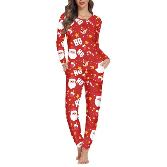 Renewold Cozy Long Sleeve Pjs for Women Set 2 Pack Reindeer HO-HO-HO Pajama Christmas Theme Graphic Sleep Loungewear Soft Pullover Sweatshirt Size 2XL