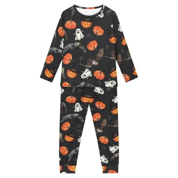 Renewold Cozy Up Pajamas Set for Fall Spring Winter Bats Pumpkins Home Life Wear Halloween Athletic Clothing Nightwear 2Pcs Scoop Neck Long Sleeve Nightclothes Size 15-16