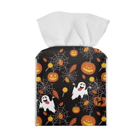 Renewold Creepy Pumpkins Web Tissue Box Cover for Office Desk Night Stand Tissue Dispenser Organizer PU Leather Square Tissue Box Holder Decorative,Halloween Holiday