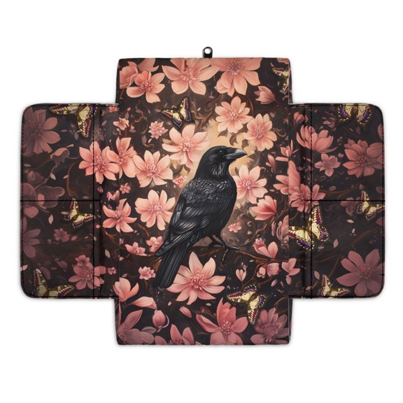 Renewold Crow Flower Pink Car Center Console Pad Soft Non-slip Armrest Cover Lid Anti-scratch Car Side Storage Box Pad with 4 Storage Bags Car Decoration Accessories for Women Men