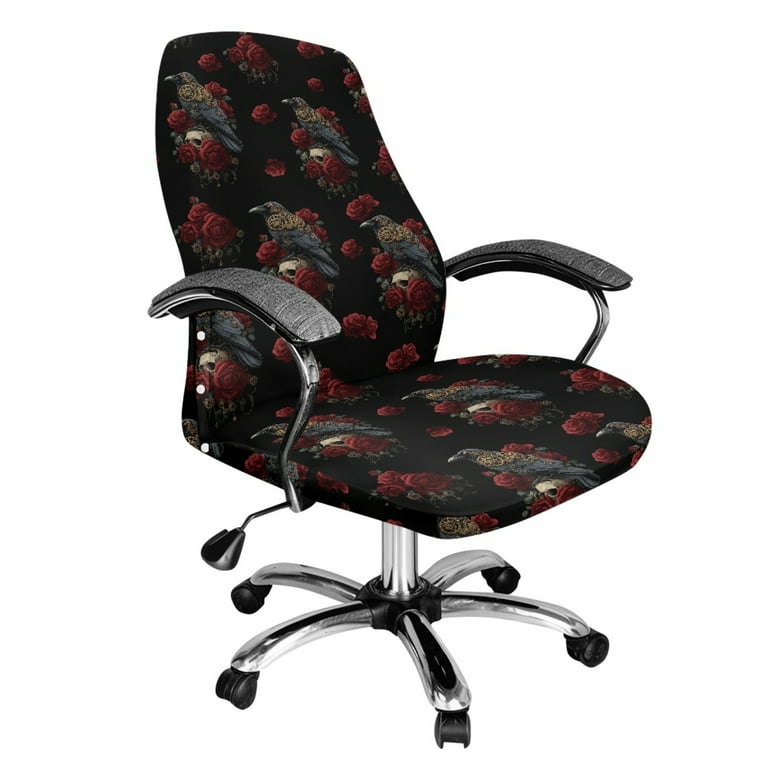 Renewold Crow Skull Rose Office Chair Cover Universal Computer