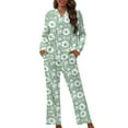 thumbnail image 1 of Renewold Cute Flowers Graphic Nightwear for Women 2PCS Snug-Fit Long Pajamas Top and Pants Set Casual Beach Wear Fall Winter Button Down Athletic Clothing Size 2XL, 1 of 6