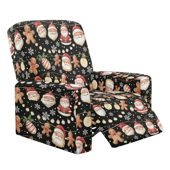 Renewold Cute Santa Claus Stretch Recliner Couch Cover Heavy Duty Gingerbread Man Reclining Chair Cover 4 Pieces Lazy Boy Recliner Chair Slipcover Furniture Protector Christmas Decor
