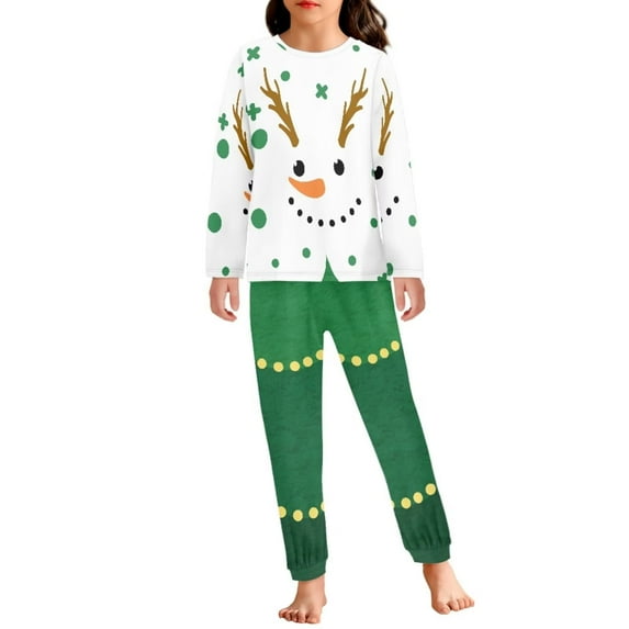Renewold Cute Snowman Graphic Pajamas Set for Home Life 2 Pieces Cozy Loose Fitting Crewneck Daily Wear Sleepwear Stretchy Sleep Loungewear Size 11-12,Christmas Day