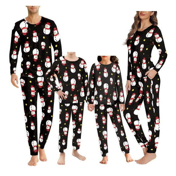 Renewold Cute Snowman Pajama for Family Christmas Long Sleeve Pullover Tops 2-Pieces Leisure Pants with Pockets 7-8Y Toodlers and Kids T-Shirt Sleep Set