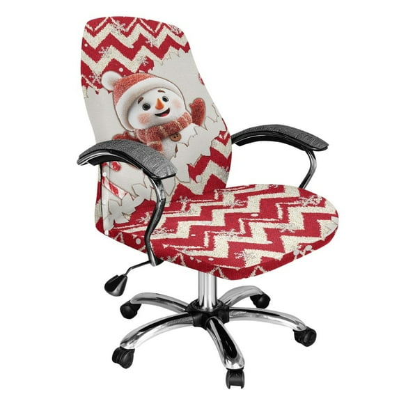 Renewold Cute Snowman Red Desk Chair Cover Stretch Office Chair Slipcover Dustproof Desk Computer Chair Cover High Back Chair Protective Cover Christmas Home Decor Easy to Install, L