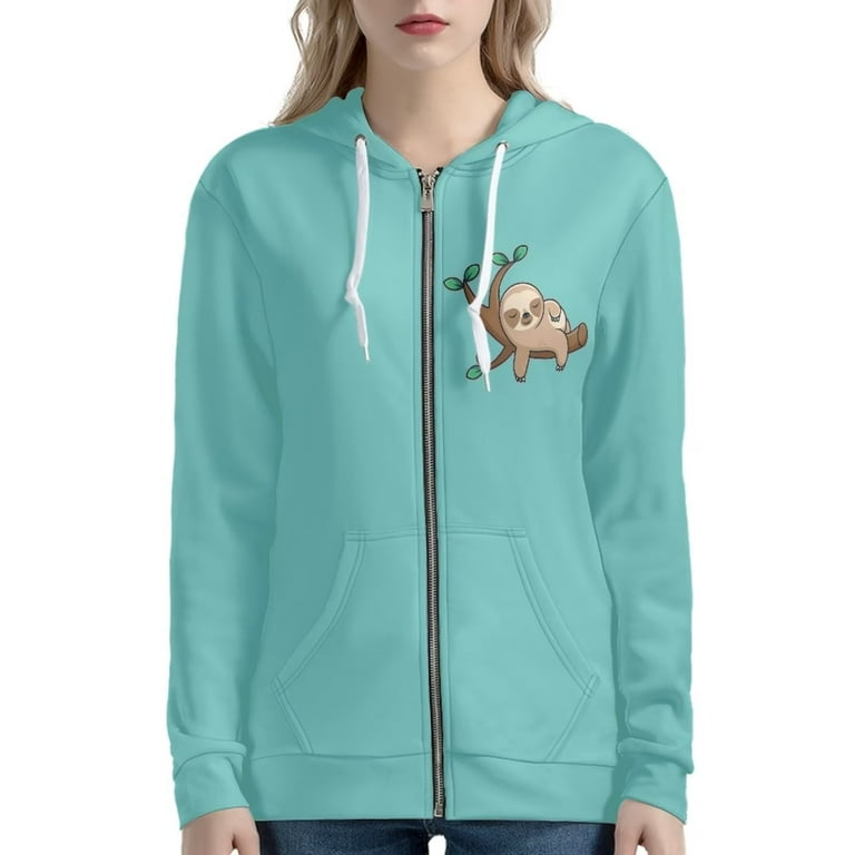 Renewold Cyan Graphic Sweatshirts Size 4XL Cartoon Sleepy Sloth Full Zip Up  Hoodies for Women Fall Sweatshirt Athletic Running Tops Super Soft Comfy