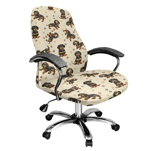 Renewold Dachshund Paw Beige Desk Chair Cover Stretchable Office Chair Cover Dustproof Desk Computer Chair Cover High Back Chair Protective Cover for Dogs Cats Pets, L
