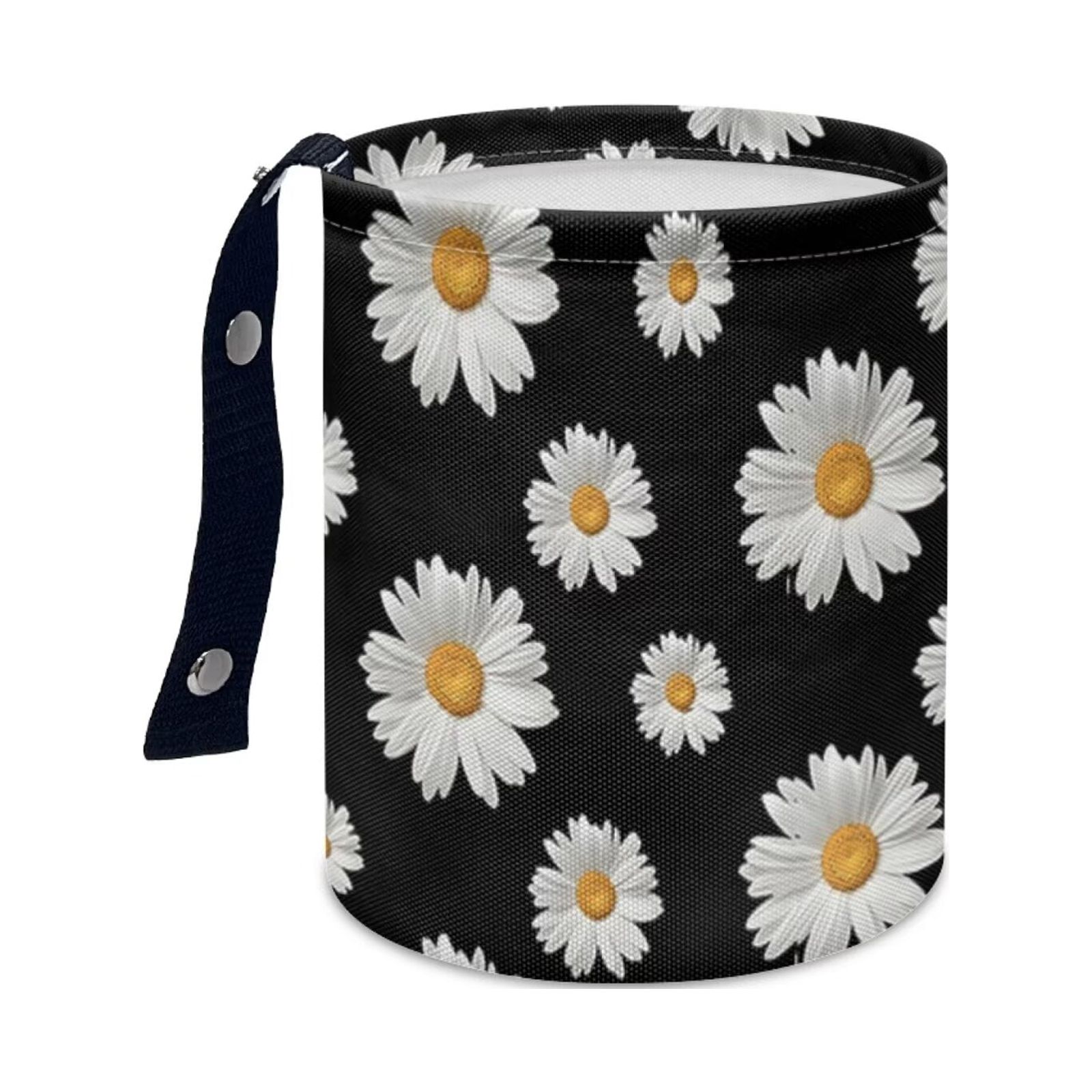 NiuKom Blue Floral Butterfly Car Trash Can With Lid - Leakproof Hanging Vehicle Garbage Bag With Storage Pockets