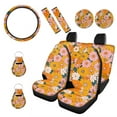 thumbnail image 1 of Renewold Daisy Hippie Flower Yellow Green Car Accessories Full Set, Universal Car Seat Covers Steering Wheel Cover Seat Belt Pad Cup Holder Key Chains 11 PCS Car Accessories Fit for Most Vehicles, 1 of 7