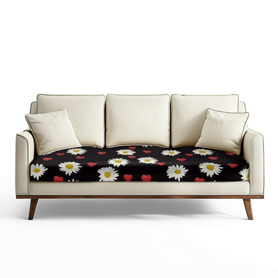 Renewold Daisy Love Heart Stretch Sofa Cushion Slipcover Spandex Couch Seat Cushion Slipcover Sofa Couch Cover Protector Armhair Cushion Slipcover with Elastic Bands, L