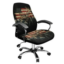 Renewold Deer American Flag Retro Office Chair Cover Universal Stretch Desk Chair Cover with Elastic Bottom Removable for Armrest Chairs Home Office Decor, S