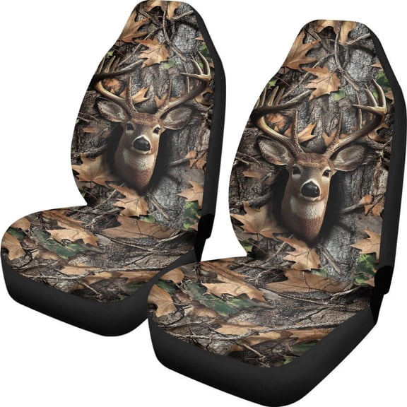 Renewold Deer Camo Hunting Forest Grey Car Seat Cover for Women Men, Car Seat Protector Auto Accessories Decor Universal Fit Most Cars Sedans SUV Trucks