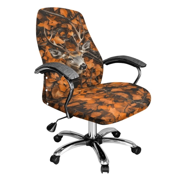 Renewold Deer Camo Hunting Forest Orange Office Computer Chair Cover Non-slip Protective Boss Rotating Office Chair Cover Desk Chair Protector Cover with Elastic Bottom, S