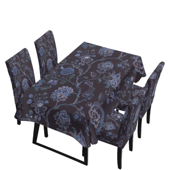 Renewold Dining Chair Covers Kitchen Chair Slipcovers with Tablecloths Set of 5 , Stretch Scratch-resistant Table Slipcover Dust Proof Seat Protector for Dining Room Black Retro Classical Flower