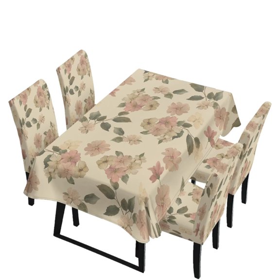 Renewold Dining Chair Slipcovers Rectangle Tablecloths Set of 5, Removable Chair Seat Covers Dust-proof Stretch Dining Seat Slipcovers Washable Table Cover Protector, Vintage Floral Print