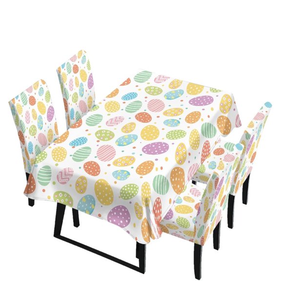 Renewold Dining Room Chair Cover with Tablecloths for Easter Decor 5 Pack, Scratch-resistant Washable Parsons Chair Slipcovers Removable Comfy Table Cloth for Kitchen, Easter Egg Dot Print