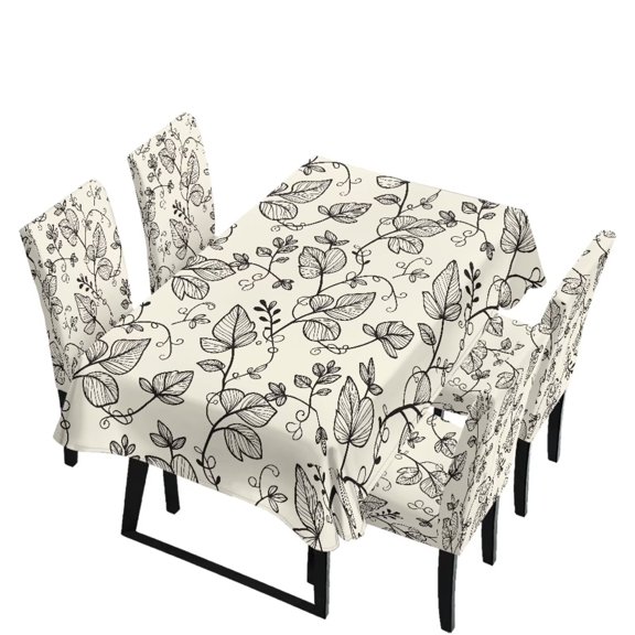 Renewold Dining Seat Slipcovers Set of 5 Includes Tablecloths, Removable Dining Room Chair Covers Stain Resistant Table Protector for Home Restaurant, Minimalist Line Flower