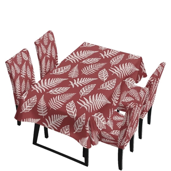 Renewold Dining Table Chair Covers 5 Pack, Removable Parsons Chair Slipcovers Dust Proof Tablecloths Scratch Resistant Seat Protector for Dining Room Banquet House, Fern Leaf Print Red