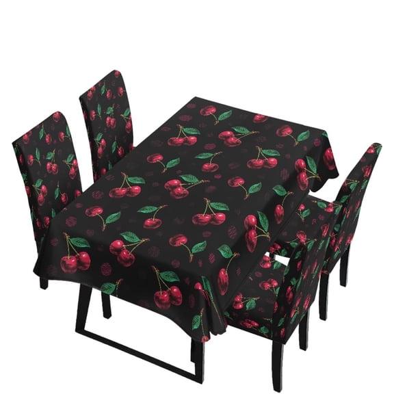 Renewold Dining Table Chair Covers 5 Pack, Removable Parsons Chair Slipcovers Dust Proof Tablecloths Scratch Resistant Seat Protector for Dining Room Machine Washable, Cherry Print