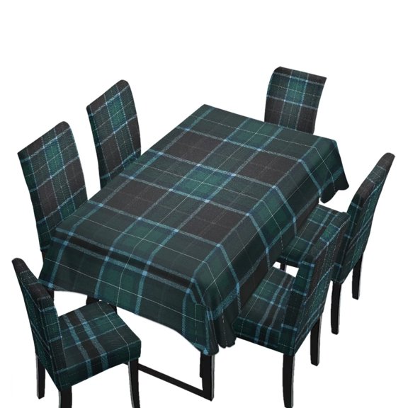 Renewold Dining Table Cloth Rectangle 6 Seater, Removable Parsons Chair Slipcovers Stretch Stain Resistant Dining Chair Covers Washable Tablecloths for Hotel Home Party, Green Black Plaid Pattern